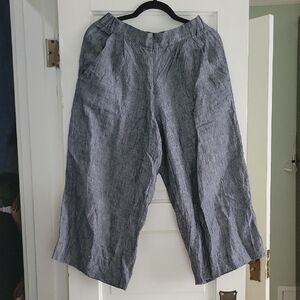 Ali Golden Navy Blue Gray Wide-Leg Linen Pants - M
